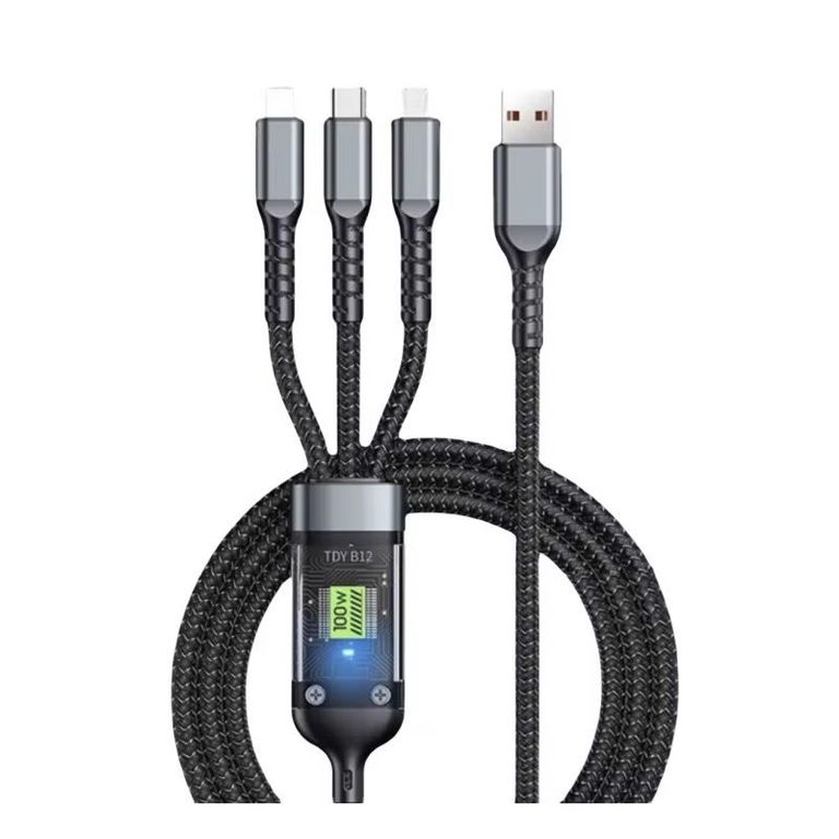 CABLE 3 EN 1 SUPER RAPIDO 100W NYLON REFORZADO PARA TODOS LOS MOVILES