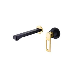 FRATELLI - MEZCLADORA MONOCOMANDO DE LAVATORIO A LA PARED NEGRO CON DORADO