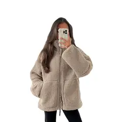 TIOZONEY - Chaqueta con cierre y cuello alto mujer - Café Claro