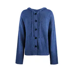 TIOZONEY - Sweater con botones y gorro para mujer- Azul