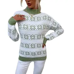 TIOZONEY - Sweater Cuello Alto con diseño para mujer - Verde