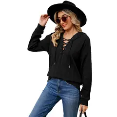 TIOZONEY - Sudadera con capucha y cuello de corbata para mujer