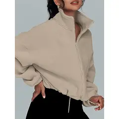 TIOZONEY - Sudadera acolchada con cremallera y cuello alto para mujer