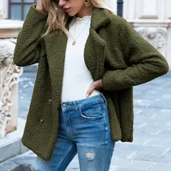 TIOZONEY - Chaqueta de felpa para mujer- Verde