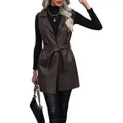 TIOZONEY - Chaqueta de piel Slim Fit sin mangas