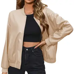 TIOZONEY - Chaqueta de PU con cremallera para mujer Loose