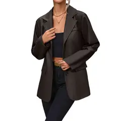 TIOZONEY - Chaqueta de PU con solapa abotonada