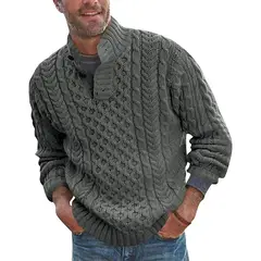TIOZONEY - Suéter de hombre con cuello alto y botones