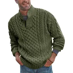 TIOZONEY - Suéter de hombre con cuello alto y botones