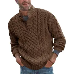 TIOZONEY - Suéter de hombre con cuello alto y botones