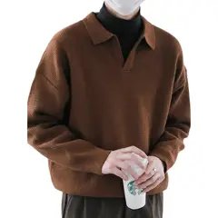 TIOZONEY - Suéter polo de punto para hombres de manga larga