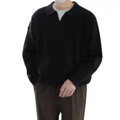 TIOZONEY - Suéter polo de punto para hombres de manga larga