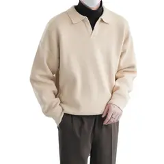 TIOZONEY - Suéter polo de punto para hombres de manga larga