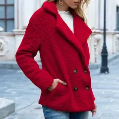 TIOZONEY - Chaqueta de felpa para mujer- Rojo