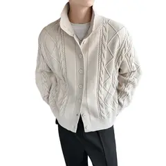 TIOZONEY - Suéter grueso de punto sólido para hombres