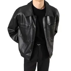 TIOZONEY - Chaqueta de cuero para motocicletas masculinas