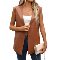 TIOZONEY - Chaleco de mujer sin mangas Chaqueta de PU