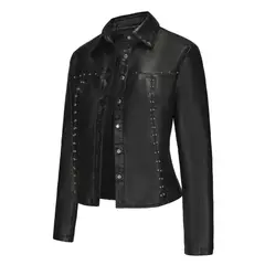 TIOZONEY - Chaqueta de PU con tachuelas para mujer-Negro