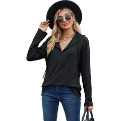 TIOZONEY - Sudadera de manga larga con capucha y holgada para mujer