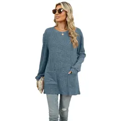 TIOZONEY - Cuello redondo de mujer y manga larga