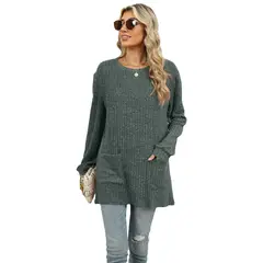 TIOZONEY - Cuello redondo de mujer y manga larga