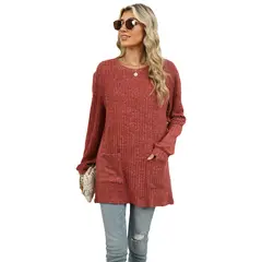 TIOZONEY - Cuello redondo de mujer y manga larga