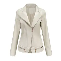 TIOZONEY - Chaqueta de PU  PU  para mujer - Beige