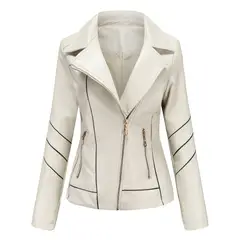 TIOZONEY - Chaqueta de PU a rayas para mujer- Blanco