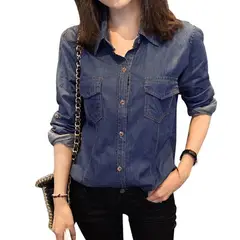 TIOZONEY - Camisa de mezclilla casual Mujer