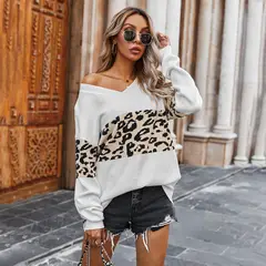 TIOZONEY - Sweater Mujer leopardo - Blanco