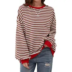 TIOZONEY - Sudadera a rayas para mujeres - Café