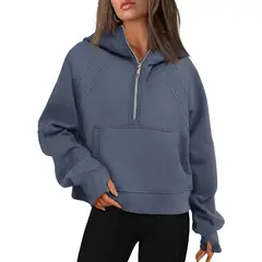 TIOZONEY - Sudadera corta con capucha para mujer - Azul