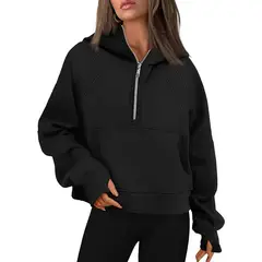 TIOZONEY - Sudadera corta con capucha para mujer - Negro