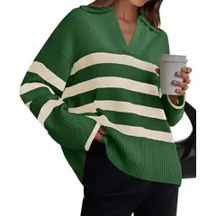TIOZONEY - Suéteres a rayas para mujer - Verde
