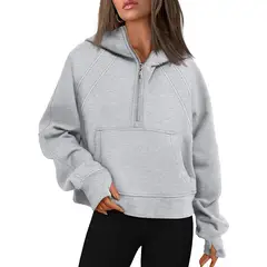 TIOZONEY - Sudadera corta con capucha para mujer - Gris