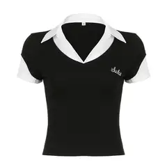 TIOZONEY - Blusa corta para mujeres - Negro