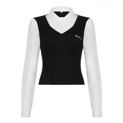 TIOZONEY - Blusa corta para mujeres - Negro