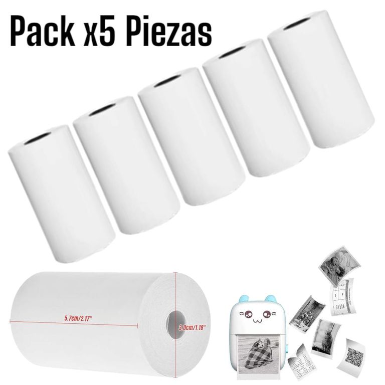 Pack 5 Rollos Papel Térmico 5.7cm x 12.5m Alta Calidad para TPV