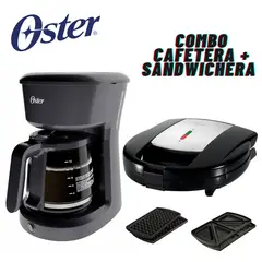 OSTER - Combo Cafetera BVSTDCS121B + Sanguchera Waflera CKSTSM3892