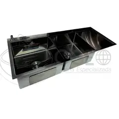 FRATELLI - LAVADERO DE COCINA 2 POZA CON ESCURRIDERO Y PORTACUCHILLO NEGRO