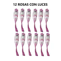 GENERICO - 12 Rosas Con Oso Y Luces 3 Velocidades - Rosa