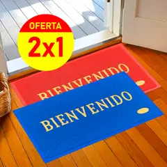 SM - 2 ALFOMBRAS BIENVENIDO ANTIDESLIZANTE CON BORDES 38X58 CM ROJO Y AZUL