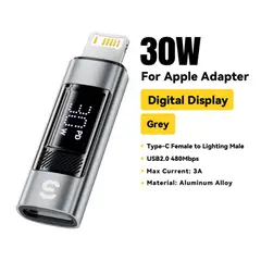 OEM - Adaptador OTG Lightning a Tipo C con Pantalla Digital 30W