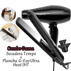 GAMA - Combo Secadora de Cabello Tempo Negra + Plancha G-EVO Ultra Heat