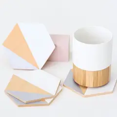 BOSQUE INVERNAL DECORACION ECO ALTERNATIVA - Posavasos geométricos hexagonales tricolor por seis