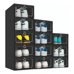 U BUY - Caja Organizador De Zapatos Apilables 12 Piezas Negro