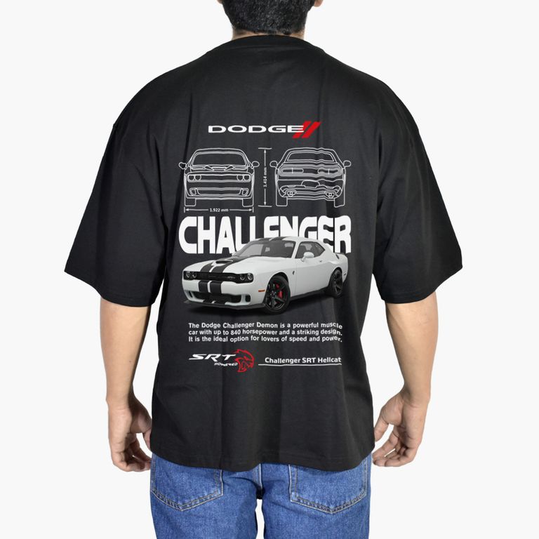 Polo Oversize Algodón Negro Dodge Challenger