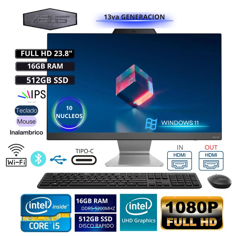 All In One AIO A3402WVAk Intel Core i5 1335U Ram 16GB Disco 512GB SSD FHD