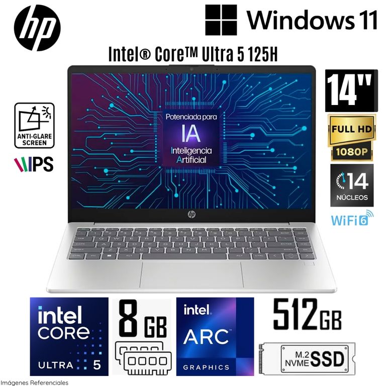 Laptop 14-EP1001LA Intel Core Ultra 5-125H 8GB RAM 512GB SSD 14" FHD IPS Plata Natural