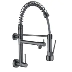 FRATELLI - GRIFERÍA DE COCINA RESORTE DOBLE PICO A LA PARED GRIS